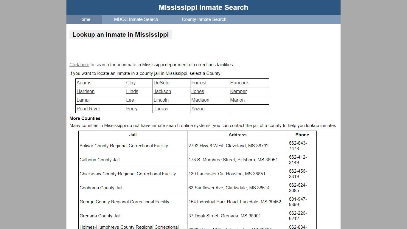 Mississippi Inmate Search